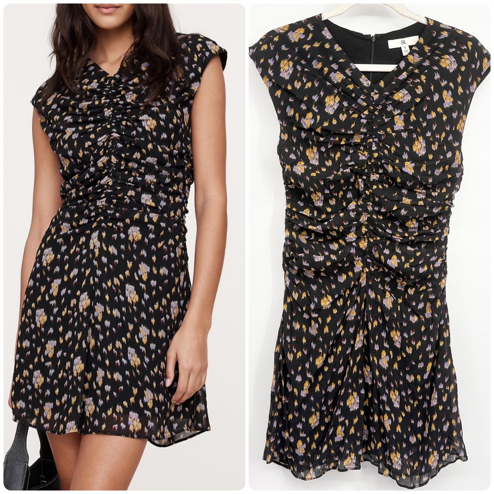 Banana Republic Womens Abstract Floral Ruched Bodycon Mini Party Dress Size 4